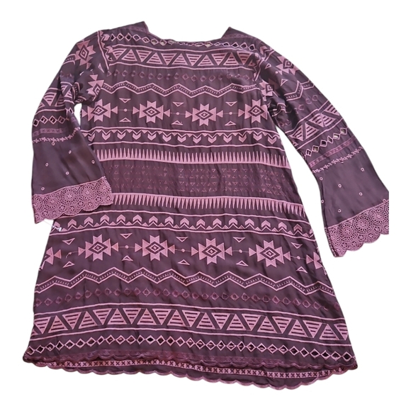 Johnny Was Women Boho Eyelet Embroidered Long sleeves Shift Slip Mini Dress - Picture 11 of 13